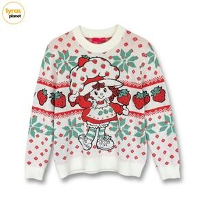 Strawberry Shortcake Sweater Womens S/M White Mad Engine Ugly Christmas